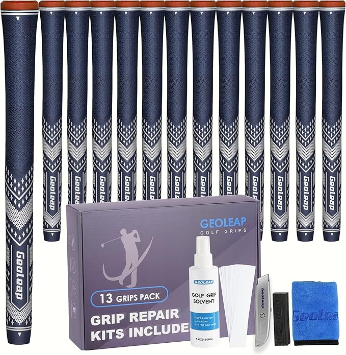 Geoleap Golf Grips Set of 13- Soft Golf Club Grips,Reduce Taper Design Provides High Traction and Performance,13 Grips with 15 Tapes and 13 Grips with All Repair Kits for Choice.