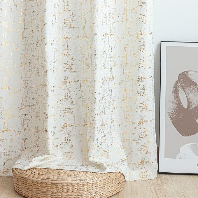 Taisier Home Gold Foil Print Linen Textured Curtains Geometric Dots Pattern - Image 7