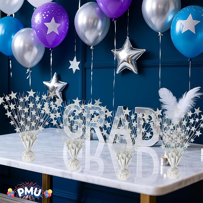 PMU 6 Pack Bursting Star Metallic Foil Spray Centerpiece- Silver Prismatic - Image 6