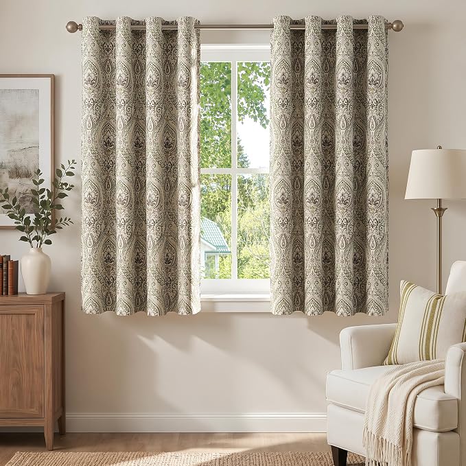 jinchan Sage Green Damask Curtains 72 Inch Room Darkening Grommet 2 Panels | by JINCHAN