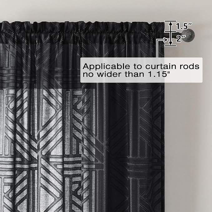 Simplebrand Sheer Black Kitchen Curtains 24 Inch Length Tier Curtains 2 Panels - Image 5