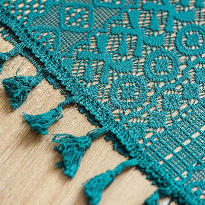 Sutuo Home Boho Valance Tier Curtains Crochet Lace Sheer Bohemian Hollow Knitted - Image 8