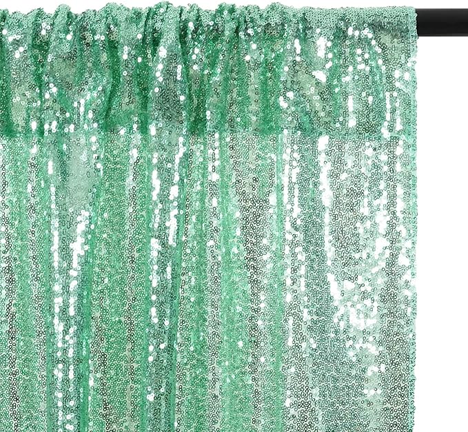 Poise3EHome Mint Green Sequin Backdrop Curtain, 2 Panels, 2FTx8FT, Polyester, for Party Wedding Sequence Decoration