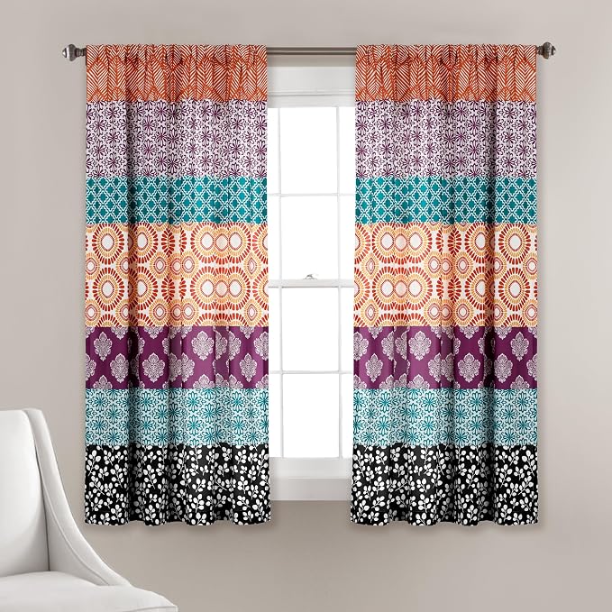 Lush Decor Bohemian Stripe Window Curtain Panels, Pair 52" W x 63" L Fuchsia & by LushDecor