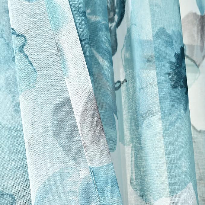 Lush Decor Leah Floral Sheer Window Curtain Panels Pair 52"W x 84"L Blue - Image 4
