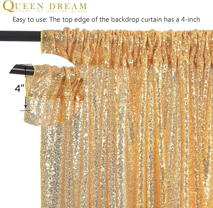 Gold Sequin Backdrop Drapes 4 Panels 2FTx8FT Glitter Backdrop Curtains for Wedding Party Stage Decorations