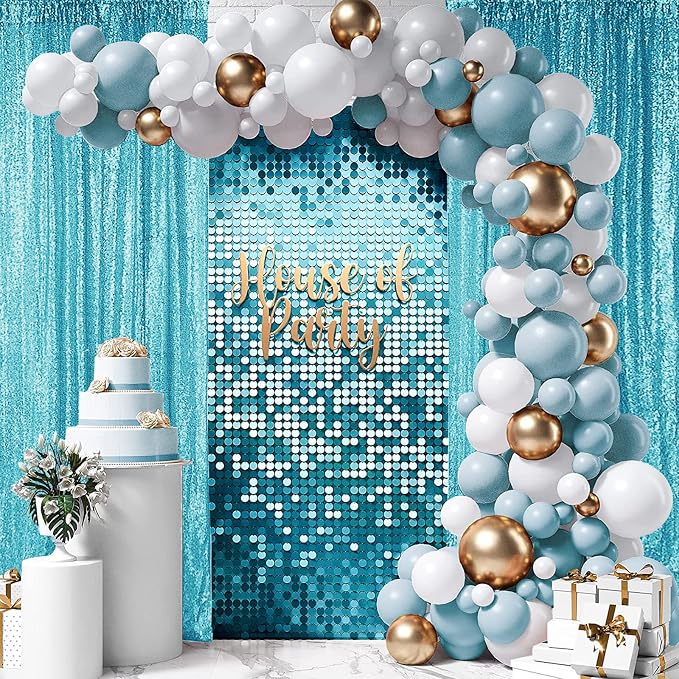 Hahuho Turquoise Sequin Backdrop Curtain, Party Decoration（2 Panels, 2FT x 8FT - Image 4