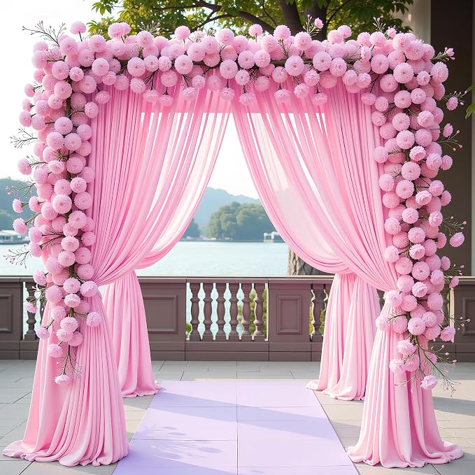 Pink Backdrop Curtain for Wedding Parties Backdrop Drapes 10x10FT | Wrinkle - Image 3