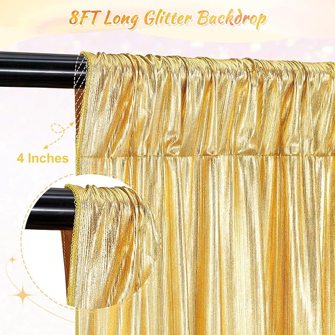 Wedding Backdrop Curtains for Arch Drape: 4 Panels 4.8x8FT Glitter Backdrop Wrinkle-Free Fabric for Fall Christmas Party Decorations