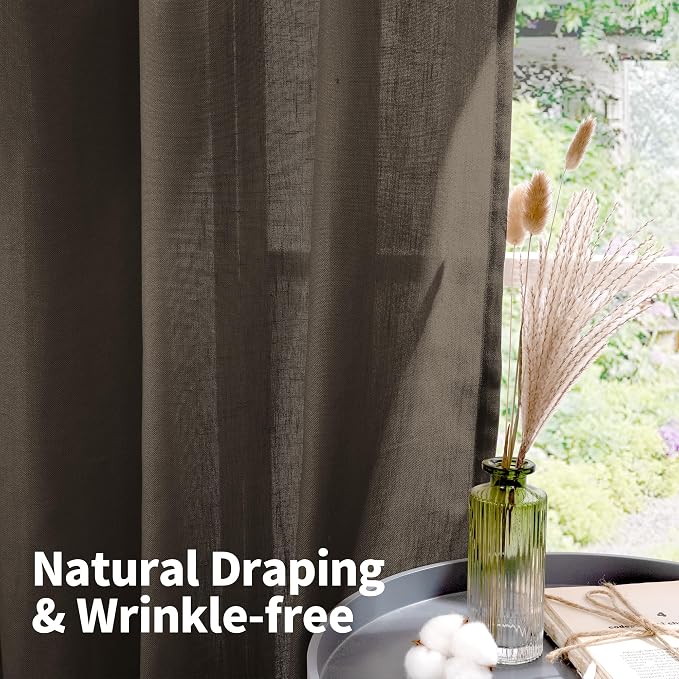 YoungsTex Dark Brown Linen Semi Sheer Curtains 45 Inches Length - Image 6