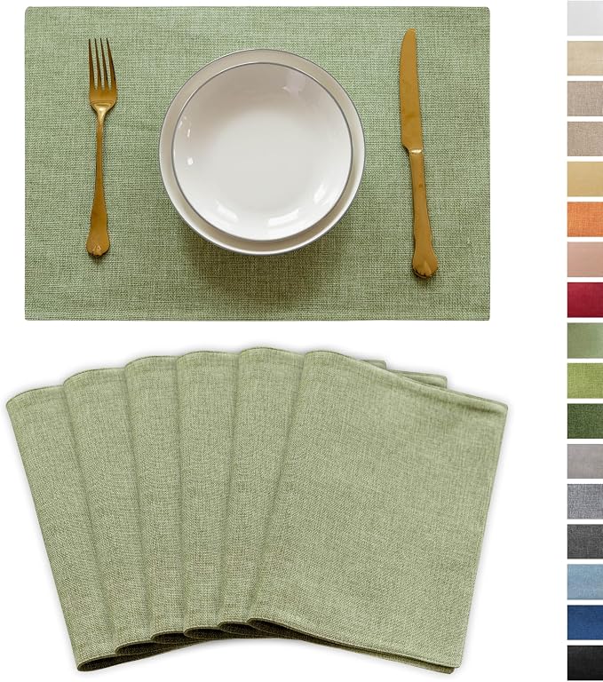 Demetex Green Placemats Set of 6 Washable Place Mats Heat Resistant Table Mats by DEMETEX