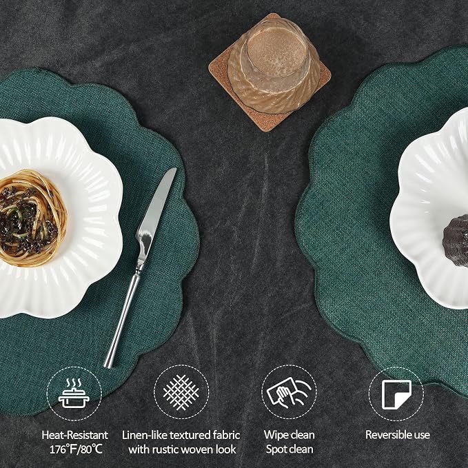 AHHFSMEI Round Faux Linen Placemats Set of 6 Heat Resistant Non-Slip Stain - Image 3