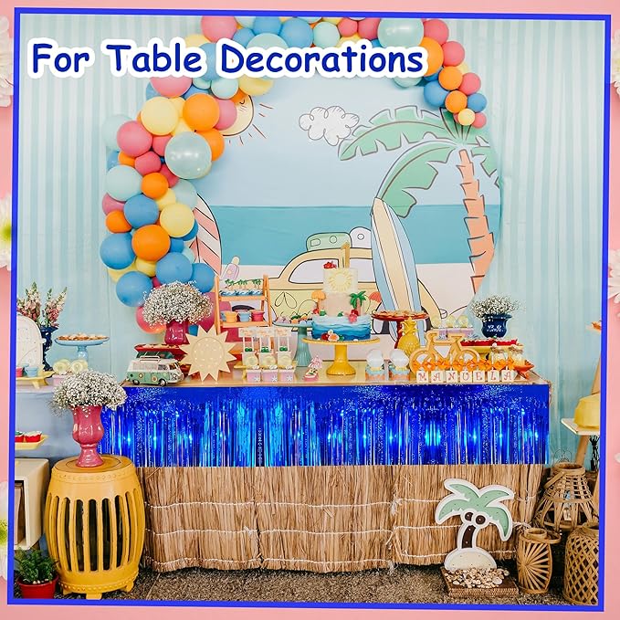 4 Pack 10 Feet Glitter Royal Blue Parade Float Decorations for Trailer Car, Glitter Foil Fringe Metallic Tinsel Streamers Banner Garland for Graduation Weeding Homecoming Birthday Party(Glitter-Blue)