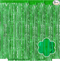 5 Pack Green Foil Curtain Backdrop 3.2ft x 9.8ft Metallic Tinsel Foil Fringe by Ohiyoo