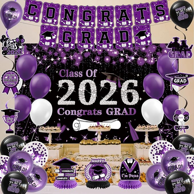DARUNAXY Black Purple Graduation Party Decorations, 2026 Congrats Grad - Image 8