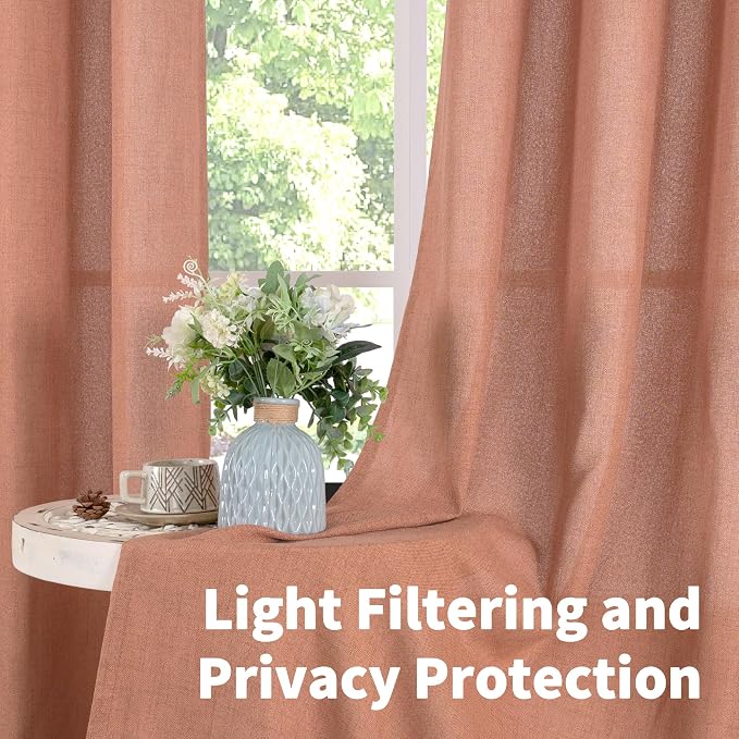 YoungsTex Terracotta Linen Curtains 95 Inch Length - Image 3