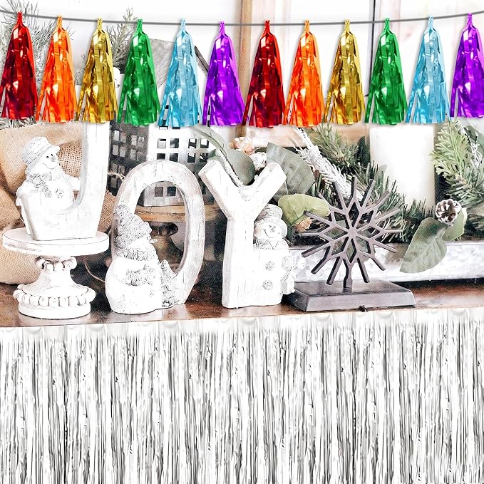 3P Lake Blue Orange-Red-Gold-Silver-Purple Tassel Banner Garland Metallic Foil - Image 5