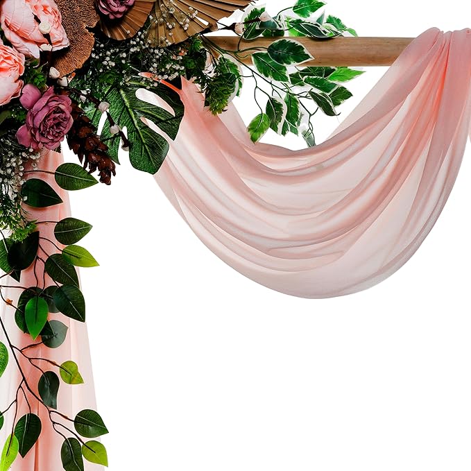 VDS Pack of 2 Panel (30 Inch X 30 Feet) Wedding Arch Draping Fabric Sheer Chiffon Fabric Drapery for Wedding Ceremony Reception Swag Backdrop Canopy Chuppah ARBO Altars Decoration (Dusty Rose)