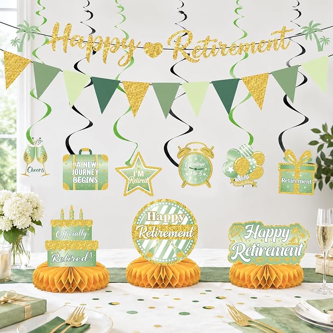 17 Pcs Green Gold Retirement Party Decorations - Image 4