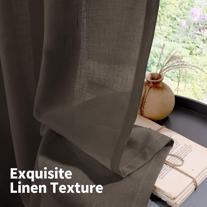 YoungsTex Dark Brown Linen Semi Sheer Curtains 45 Inches Length - Image 9