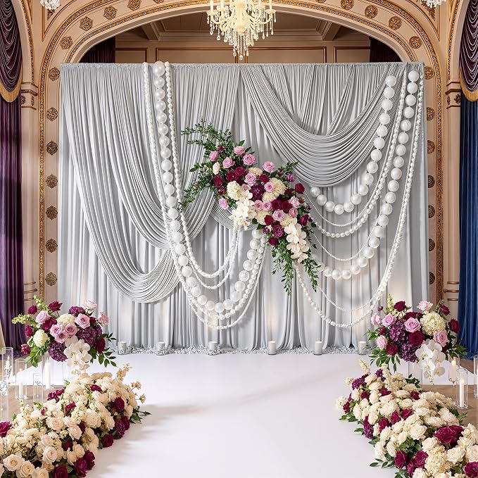 10ftx8ft Wrinkle Free Silver Backdrop Curtain - Image 3