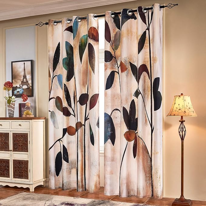 SUBRTEX Light Flitering Curtains 52Wx108L, Room Darkening Vibrant Floral Drapes by Subrtex