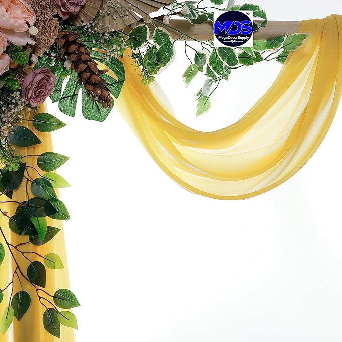 MDS Halloween Chiffon Draping Fabric - 1 Panel, 30" Wide x 75ft Long - Sheer Spooky Arbor & Canopy Drapery for Haunted House Backdrops, Party Ceilings, DIY Costumes & Themed Events - Gold