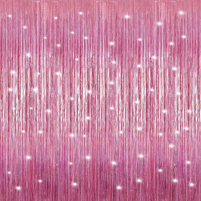 7 Pack 3.3 x 9.9 ft Holographic Bright Pink Streamers Party Decorations | Foil by Crosize