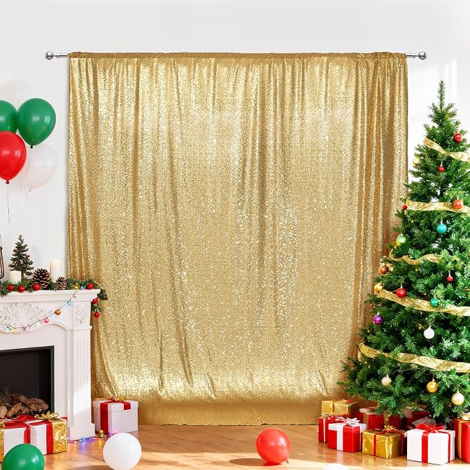 PartyDelight Gold Sequin Backdrop 6x6ft Sparkly Photo Curtain | 4 Inch Rod - Image 9