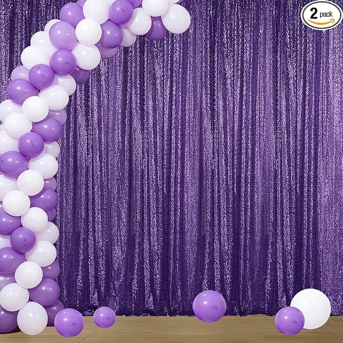 Sugargirl Purple Sequin Backdrop Curtain 4FTx8FT Glitter Purple Background by Sugargirl