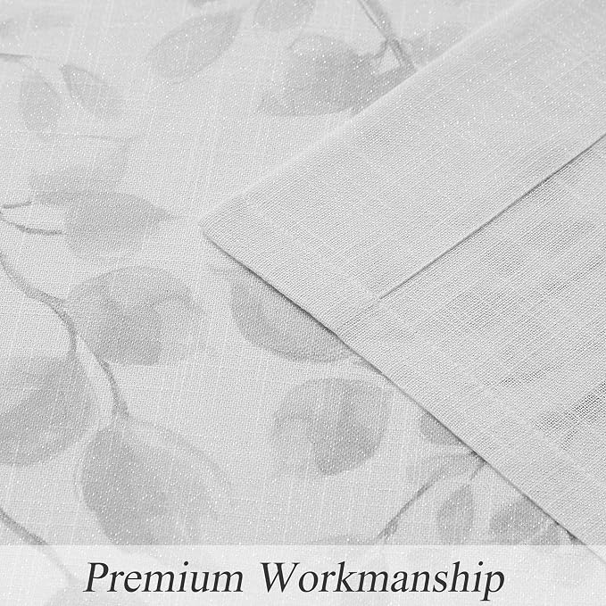 Central Park Leaf Floral Print Metallic Sheer Linen Window Curtain Panel - Image 3