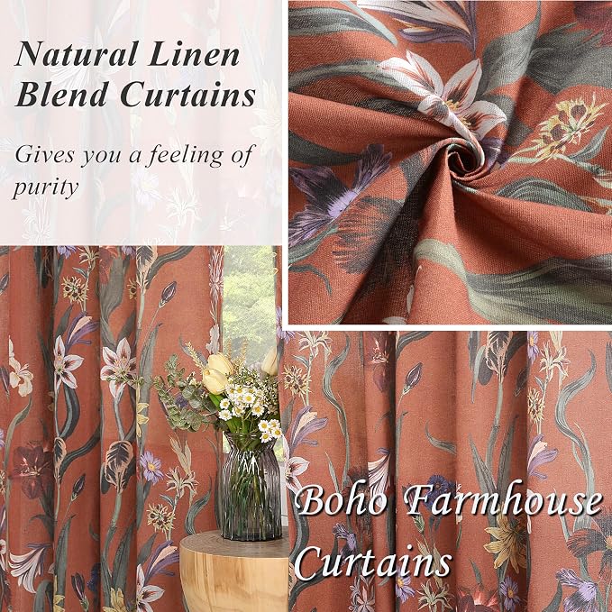 Schweek Burnt Orange Boho Curtain 96 Inches Length 2 Panels - Image 5