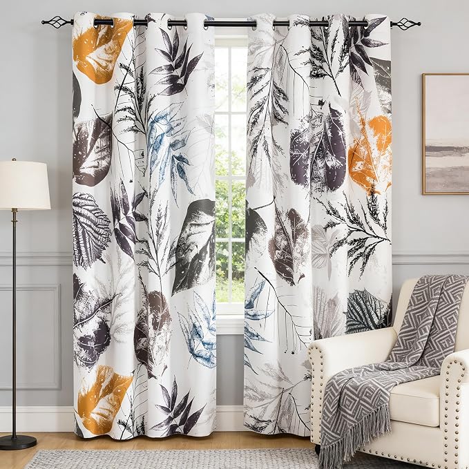 SUBRTEX Boho Leaf Printed Curtains 95 inch Long 2 Panels, Room Darkening - Image 5