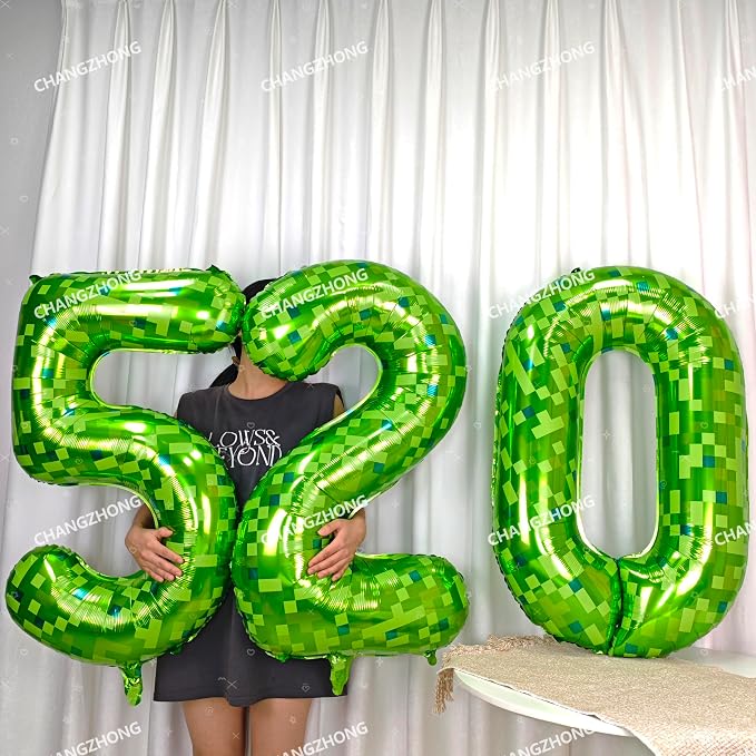 40 inch giant Green pixel miner game number 1 balloon | Large mining theme foil - Image 5