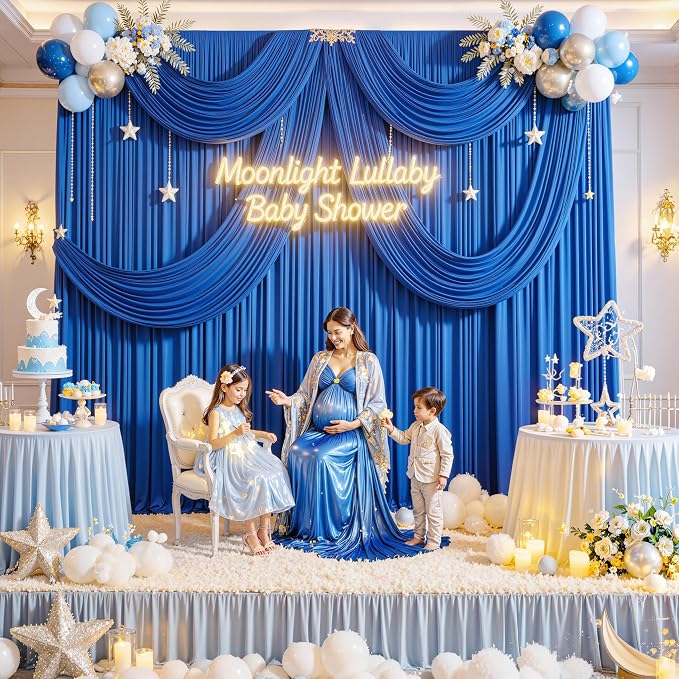 20ft x 10ft Wrinkle Free Royal Blue Backdrop Curtain - Image 2