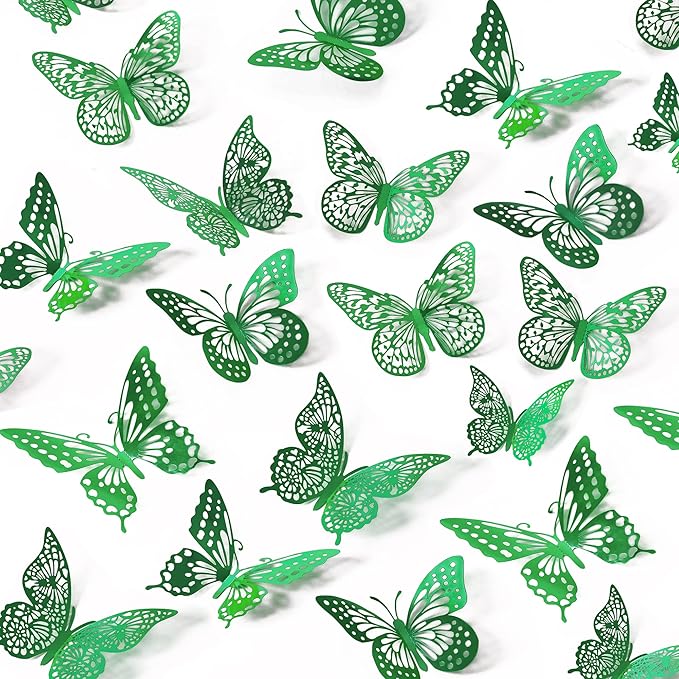 SAOROPEB 3D Butterfly Wall Decor 48 Pcs Dark Green Butterfly Decorations | 4 by SAOROPEB