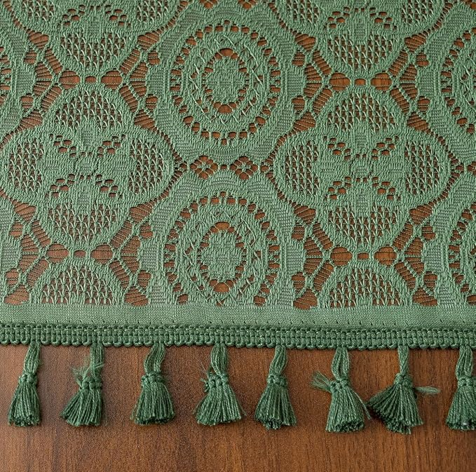 YJ YANJUN Boho Lace Curtains, Dark Green, 2 Panels | Vintage Floral Crochet - Image 7