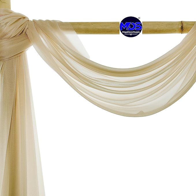MDS Halloween Chiffon Draping Fabric - 2 Panel, 30" Wide x 75ft Long - Sheer Spooky Arbor & Canopy Drapery for Haunted House Backdrops, Party Ceilings, DIY Costumes & Themed Events - Champagne Gold