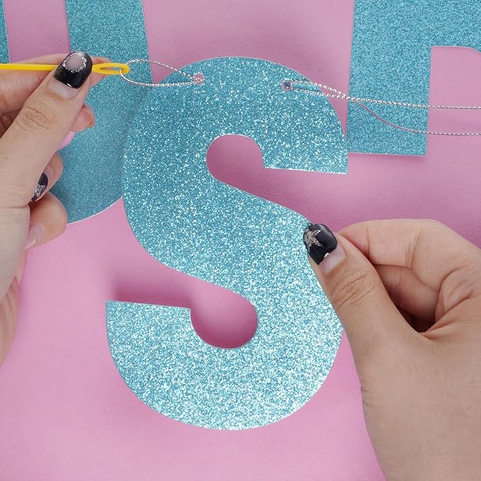 DIY Banner Kit with Letters Glitter Letters Champagne Light Blue Birthday - Image 5
