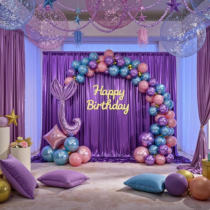 10x10ft Thick Purple Glitter Backdrop Curtain Panels - Image 2