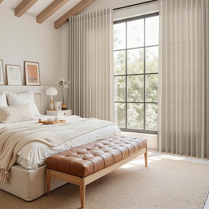 Cobblestone Linen Curtains for Living Room 100 Inches Long Light Filtering Semi - Image 7