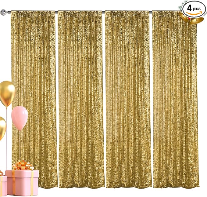 Hahuho Gold Sequin Backdrop Curtain, Party Decoration（4 Panels, 2FT x 8FT by Hahuho
