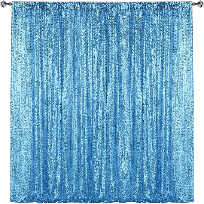 Sugargirl Blue Sequin Backdrop Curtain 7FTx7FT Glitter Blue Background Drapes by Sugargirl