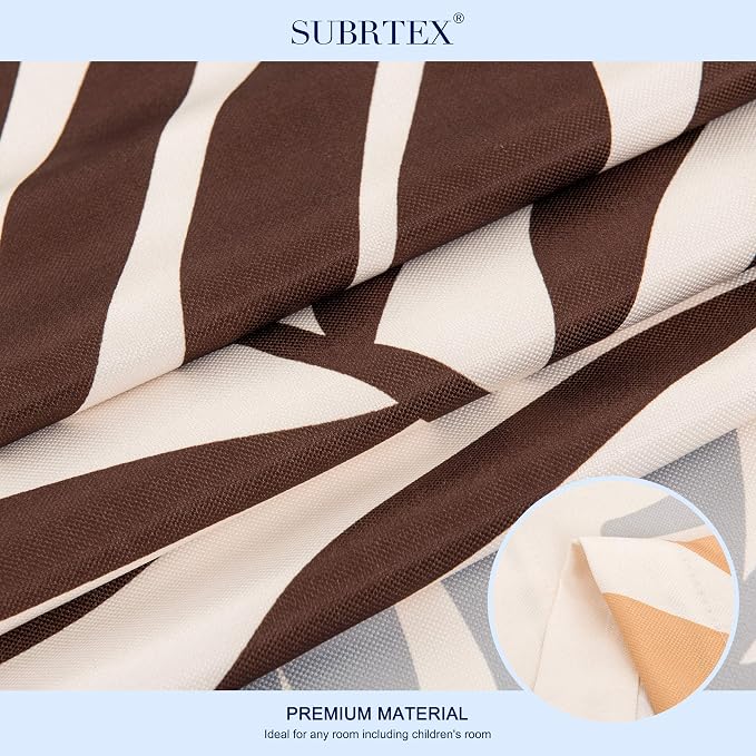 SUBRTEX Boho Leaf Printed Curtains 84 inch Long 2 Panels, Room Darkening - Image 2