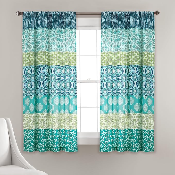 Lush Decor Bohemian Stripe Window Curtain Panels, Pair 52" W x 63" L Blue & by LushDecor