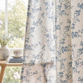 jinchan Blue Floral Linen Curtains 90 Inch Country Drapes Back Tab 2 Panels | by JINCHAN