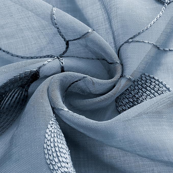 HOMEIDEAS Stone Blue Sheer Kitchen Curtains 52 x 45 Inch Length 2 Panels - Image 4
