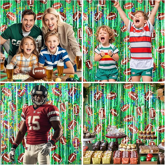 2 Packs Football Foil Fringe Curtain, Baby Shower, Super Bowl, Football Party - Image 5