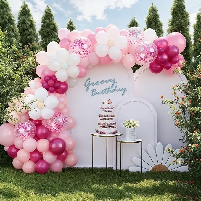 Pink White Balloons 60Pcs 12 Inch Pink Confetti Latex Balloon - Image 2