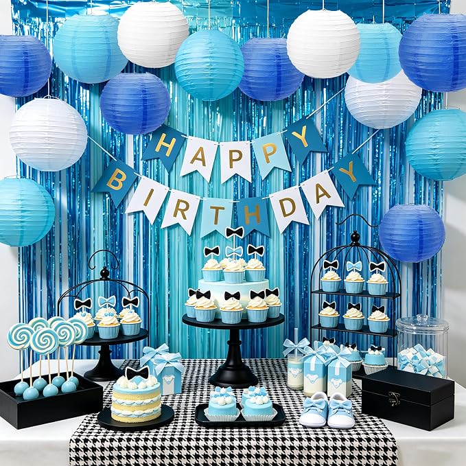 Qenk 12 Pcs Blue Paper Lanterns - Image 6